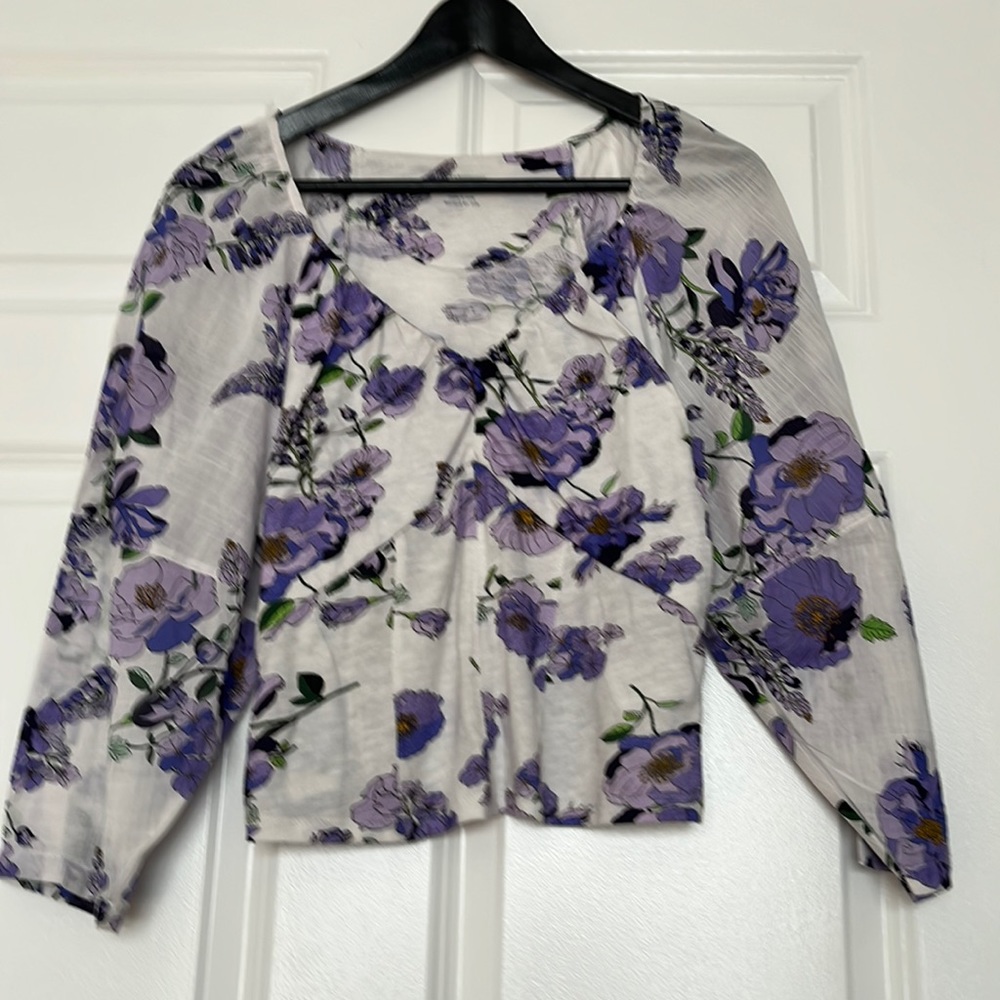 Anthropologie Purple Floral Crop Shirt, Size S